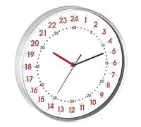 TFA Dostmann Orologio da parete analogico con display 24 ore, 60.3069.02, con timer rosso e minuti nero, telaio in alluminio, copertura in vetro, bianco