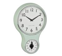 TFA Dostmann Orologio da parete analogico retrò con timer, 60.3073.20, timer fino a 60 minuti, orologio da parete da cucina, orologio al quarzo, con coperchio in vetro, design vintage, verde menta
