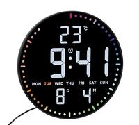 TFA Dostmann Orologio da parete digitale a LED, diametro 25,5 cm, 60.4002, con temperatura interna, data, giorno della settimana, formato 12/24 ore, 3 livelli di luminosità, colorato, nero