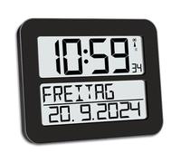 TFA Dostmann orologio da parete digitale, TIMELINE MAX, radiocontrollato, 60.4512.01, con grande ciffre, con giorno della settimana (anche in italiano) e funzione sveglia, adatto agli anziani, nero