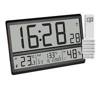 TFA Dostmann Orologio da parete digitale XL, 60.4523.01, con temperatura esterna e clima ambiente, radiocontrollato, visualizzazione 24 ore, data completa, nero, con batterie