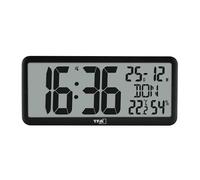 TFA Dostmann Orologio da parete moderno, 60.4525.01, digitale, radicontrollato, grande, con temperatura ambiente, data e giorno della settimana (anche in italiano), da cucina, ufficio, soggiorno, nero