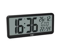 TFA Dostmann Orologio da parete moderno, 60.4525.01, digitale, radicontrollato, grande, con temperatura ambiente, data e giorno della settimana (anche in italiano), da cucina, ufficio, soggiorno, nero