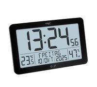 TFA Dostmann Orologio da parete radiocontrollato digitale, indicatore della temperatura ambiente, 60.2568.01, ampio display, indicazione del giorno della settimana e della data, funzione sveglia, nero