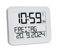 TFA Dostmann orologio digitale da parete TIMELINE MAX, radiocontrollato, 60.4512.02, per un facile orientamento dell'ora, adatto agli anziani, con giorno della settimana (anche in italiano), bianco