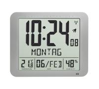 TFA Dostmann Orologio digitale radiocontrollato, 60.4516.54, con clima ambiente, giorno della settimana scritto (10 lingue), 2 funzioni di sveglia, come orologio da tavolo o da appendere, argento