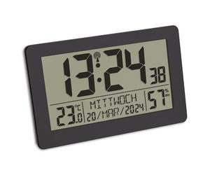 TFA Dostmann Orologio digitale radiocontrollato da parete, 60.2557.01, con allarme, ampio display, con indicazione della temperatura, data, giorni della settimana anche in italiano