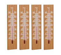 TFA Dostmann Set di 4 termometri per interni ed esterni, analogici, 95.1035, termometri da giardino, resistenti alle intemperie, in rovere oliato, monitoraggio della temperatura interna o esterna