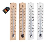 TFA Dostmann Set di termometri in legno, analogico, faggio, 95.1031, per misurare la temperatura interna, risparmio energetico, 4 pezzi, Made in Germany, alta precisione, marrone/bianco