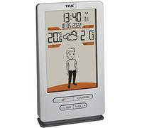 TFA Dostmann stazione meteo radiocontrollata Weather Jack, 35.1166.54, temperatura intera e esterna, con sensore esterno, previsione del tempo con simboli, orologio radio, argento