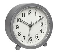 TFA Dostmann Sveglia da comodino analogica silenziosa, 60.1043.10, alimentata a batteria, senza ticchettio, al quarzo, illuminazione con pulsante, con allarme, per bambini, grigio