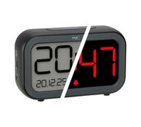 TFA Dostmann Sveglia da comodino digitale BINGO HYBRID con display LCD/LED, 60.2048, sveglia con display ibrido, batteria integrata e cavo USB-C, cambio automatico, data, snooze, nero