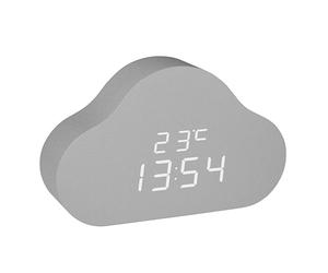 TFA Dostmann Sveglia da comodino Digitale con Nuvole Clocco Cloud, 60.2040, Sveglia per Bambini, Display Invisibile, con Visualizzazione di Ora o Data e Temperatura, 3 Livelli di Luminosità, Grigio
