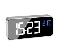 TFA Dostmann Sveglia digitale con effetto specchio, 60.2032.54, 2 allarmi, 16 suoni, con 4 livelli di luminosità, ora (AM/PM) con batteria integrata, argento (L) 145 x (L) 32 x (H) 65 mm