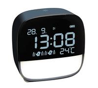TFA Dostmann Sveglia digitale con luce notturna a LED, 60.2034.06, con temperatura interna, giorno della settimana e data, con batteria ricaricabile, 2 orari di allarme, blu notte