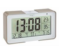 TFA Dostmann Sveglia Digitale Melody, 60.2540.53, orologio radiocontrollato, 25 suoni di sveglia (melodie, classici, versi di animali), temperatura e umidità, snooze, oro