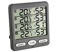 TFA Dostmann Termo-igrometro Digitale radiocontrollato Klima-Monitor, 30.3054.10, con 3 sensori Esterno, Temperatura e umidità, Clima Ambientale, valori di Allarme, Grigio