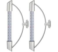 TFA Dostmann Termometro analogico per finestra OR on supporto in acciaio inox, 14.6015, resistente alle intemperie, misurazione della temperatura esterna, argento (Confezione da 2)