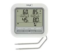 TFA Dostmann Termometro da cucina digitale per barbecue e arrosti, 14.1516, con 2 sonde acciaio inossidabile, termometro carne, forno a legna, 300 °C, con allarme, manzo/maiale/pollo/pesce, bianco