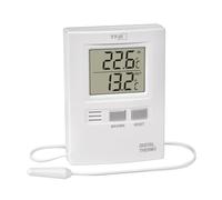 TFA Dostmann Termometro Digitale per Interni/Esterni con Cavo (300 cm), 30.1012, Display Funzionale, valori massimi e Minimi, Temperatura Interna ed Esterna, Bianco