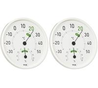 TFA Dostmann Termometro Igrometro, Termoigrometro analogico, clima interno ambiente, 45.2045.02, per interni ed esterni, Temperatura e Umidità con zone di comfort colorate, bianco (Confezione da 2)