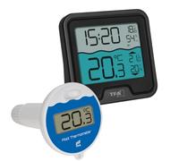 TFA Dostmann termometro per piscina, digitale, 30.3077, MARBELLA 2, galleggiante, di facile lettura, per piscina, laghetto, bagno di ghiaccio, temperatura dell'acqua, sensore di temperatura, nero