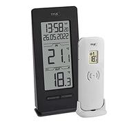 TFA Dostmann Termometro Wireless per Interni ed Esterni 30.3072.01.90, con sensore esterno, Orologio e Data, Funzione Max-Min, Senza Fili, Nero