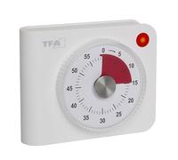 TFA Dostmann Timer analogico alimentato a batteria, 38.2058, con allarme extra forte e luce lampeggiante, 60 minuti, timer da cucina, timer per uova, adatto per lo sport o gli esami, magnetico, bianco