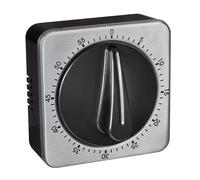 TFA Dostmann Timer analogico da cucina con frontale in acciaio inox fino a 60 minuti, 38.1043, segnale acustico, utilizzabile per apprendimento, sport o anche come timer da gioco, nero