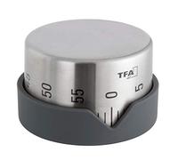 TFA Dostmann Timer da cucina analogico DOT, 38.1027.10, a regolazione continua, 0-60min, allarme acustico, in acciaio inox, grigio