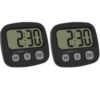 TFA Dostmann Timer digitale 38.2057.01 con cronometro e ora, magnetico, grande display, timer da cucina, timer sportivo, nero (Confezione da 2)
