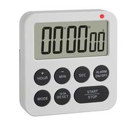 TFA Dostmann Timer digitale con cronometro e sveglia, 38.2051.02, fino a 99h/59min/59s, timer da cucina e per i compiti, sveglia a breve termine, con luce LED e 2 livelli di volume, magnetico, bianco