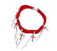 TFAOYS Collana vellutata con ciondolo a forma di crocifisso in lega scintillante, gioiello per feste musicali, accessori per il collo vintage, One Size (Adjustable), Tessuto Metallo Strass, Cristallo