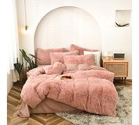 TFBHL Fogli il piumone Foglio, set di biancheria da letto super caldo di colore solido, set di biancheria da letto invernale soffice invernale in velluto a doppia drop di 4 pezzi (colore: rosa chiaro,
