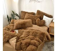 TFBHL Letto Coperchio PROPRIETTO, Coperchio SURSO Colore Super Caldo, Set di Biancheria da Letto Inverno Invernale in Velluto Shaggy Goccia a 4 Pezzi a Doppia Federa (Colore: Marrone, Dimensione: re