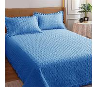 TFBHL Luxury LED -Crepted Punter Set di trapunti, copriletti reversibili in Microfibra, da 3 Pezzi per copriletto Trapuntato, con 2 frammenti di Cuscini (Royal Blue, 230 x 250 cm)