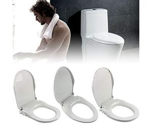 TFCFL Sedile WC con bidet a forma di D, bianco, automatico, in plastica, ovale, a forma di D