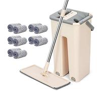 TFCFL, set composto da mocio piatto e secchio, lavapavimenti con 10 teste in microfibra, con funzione strizzante, sistema con secchio