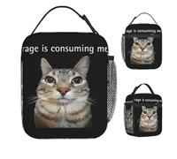 TFDGDGH La Rabbia Mi Sta consumando Gatto Che Fissa Sciocco Meme Lunch Bag Scatola per Il Pranzo isolata Borsa Termica da Spiaggia Divertente Borse per Alimenti Impermeabili