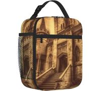 TFDGDGH Vintage Castello Medievale Pranzo Bag Isolato Lunch Box per Donne Uomini Riutilizzabile Pranzo Tote Cooler Bag per Il Lavoro d'ufficio