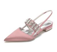 TFDRSEXVD Ballerine da Sposa da Donna con Punta a Punta, Cinturino Posteriore in Cristallo, in Raso, per Abiti da Sera, da Sposa e da Festa,Rosa,42