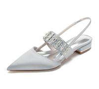 TFDRSEXVD Ballerine da Sposa da Donna con Punta a Punta, Cinturino Posteriore in Cristallo, in Raso, per Abiti da Sera, da Sposa e da Festa,Argento,40