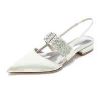 TFDRSEXVD Ballerine da Sposa da Donna con Punta a Punta, Cinturino Posteriore in Cristallo, in Raso, per Abiti da Sera, da Sposa e da Festa,Avorio,36