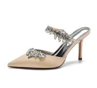 TFDRSEXVD Scarpe da Donna per Feste, Matrimoni, Formali, da Sera, con Tacco a Spillo e Strass, Sandali da Sposa Slip-on,Champagne,40