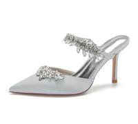 TFDRSEXVD Scarpe da Donna per Feste, Matrimoni, Formali, da Sera, con Tacco a Spillo e Strass, Sandali da Sposa Slip-on,Argento,38