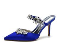 TFDRSEXVD Scarpe da Donna per Feste, Matrimoni, Formali, da Sera, con Tacco a Spillo e Strass, Sandali da Sposa Slip-on,Royal Blue,41