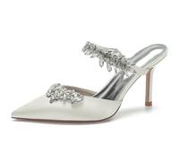 TFDRSEXVD Scarpe da Donna per Feste, Matrimoni, Formali, da Sera, con Tacco a Spillo e Strass, Sandali da Sposa Slip-on,Avorio,41