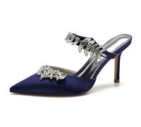 TFDRSEXVD Scarpe da Donna per Feste, Matrimoni, Formali, da Sera, con Tacco a Spillo e Strass, Sandali da Sposa Slip-on,Dark Blue,35