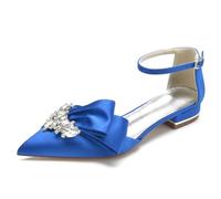 TFDRSEXVD Scarpe da Sposa da Donna con Punta a Punta e Cristalli, comode Scarpe da Sposa in Raso Bianco con Tacco Basso e Cinturino alla Caviglia,Royal Blue,39