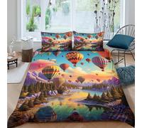 TFEDACVSS 3 Pezzi AerostatCopripiumino Stampa 3DMulticolor Hot Air Balloon Set Di Biancheria Cerniera Nascosta Ultra Morbida Federe Per Bambini E RagazziDouble（200x200cm）